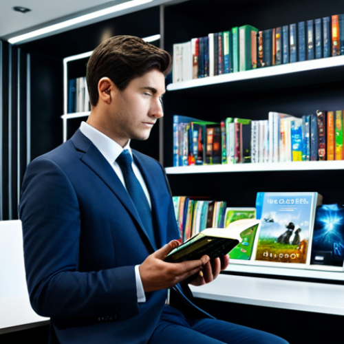 A contemplative professional in a modest business suit, sitting in a modern, clean office. The individual is looking thoughtfully at a large digital screen displaying various streaming service interfaces, e-book library icons, and game store logos, while gently holding a physical book in their hand. The background subtly features a well-organized bookshelf with tangible media, emphasizing the contrast between digital access and physical ownership. Cinematic lighting, professional photography, high-resolution, fully clothed, appropriate attire, safe for work, perfect anatomy, natural proportions, well-formed hands, proper finger count, natural body proportions, professional dress, appropriate content, family-friendly.
