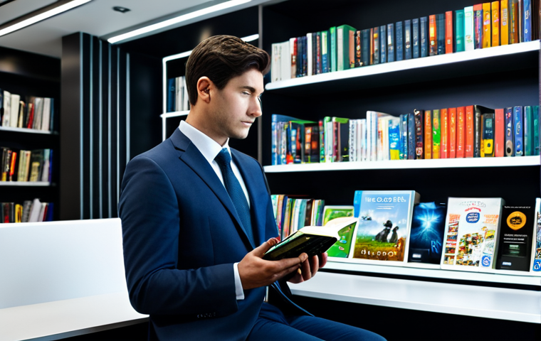 A contemplative professional in a modest business suit, sitting in a modern, clean office. The individual is looking thoughtfully at a large digital screen displaying various streaming service interfaces, e-book library icons, and game store logos, while gently holding a physical book in their hand. The background subtly features a well-organized bookshelf with tangible media, emphasizing the contrast between digital access and physical ownership. Cinematic lighting, professional photography, high-resolution, fully clothed, appropriate attire, safe for work, perfect anatomy, natural proportions, well-formed hands, proper finger count, natural body proportions, professional dress, appropriate content, family-friendly.