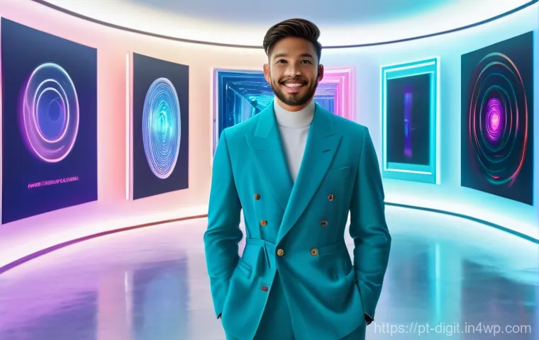 디지털 소유권의 미래를 위한 기술 혁신 - **Prompt:** "A vibrant, futuristic digital art gallery bustling with a diverse crowd of individuals....