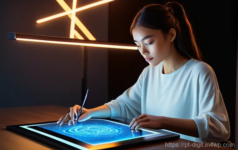 디지털 소유권의 상업적 가치 및 활용 방법 - **Prompt 1: Digital Artist Creating an NFT Artwork**
    A focused, young female digital artist, wit...