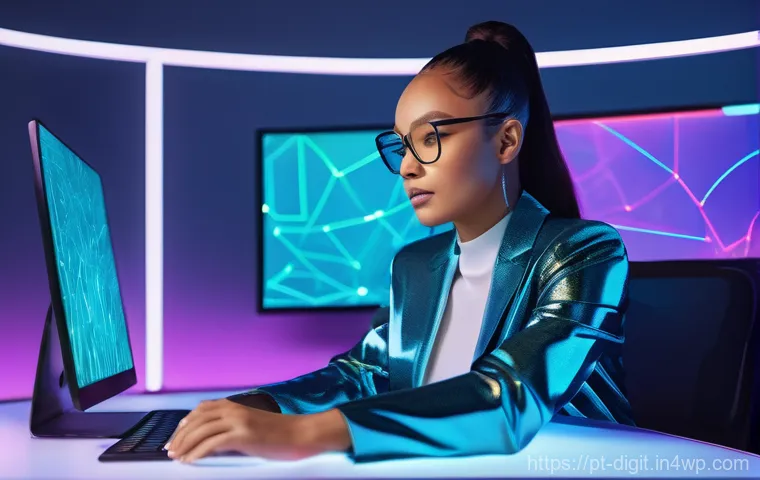 NFT 시장의 성장과 디지털 소유권의 상관관계 - **Prompt: The Empowered Digital Creator**
    A vibrant, futuristic digital artist's studio. A femal...