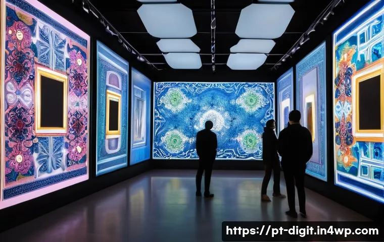 디지털 소유권의 미래를 위한 혁신적 기획 - **Prompt:** A dynamic, wide shot of a futuristic digital art gallery inspired by traditional Portugu...