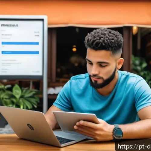 Home 30 디지털 자산 소유권과 사용자 보호 방안 - A professional Brazilian man sitting at a cozy café in São Paulo, using a laptop with a visible pass...